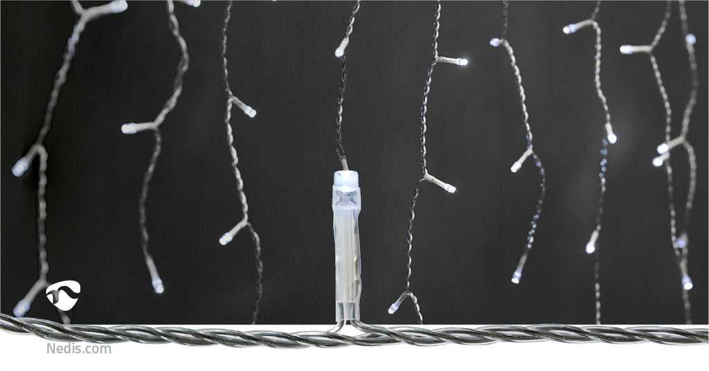 Dekoratív Jégcsap Fények | 180 LED's | Hideg Fehér | 5.90 m | Fényhatások: 7 | Hálózati Áramellátás-13