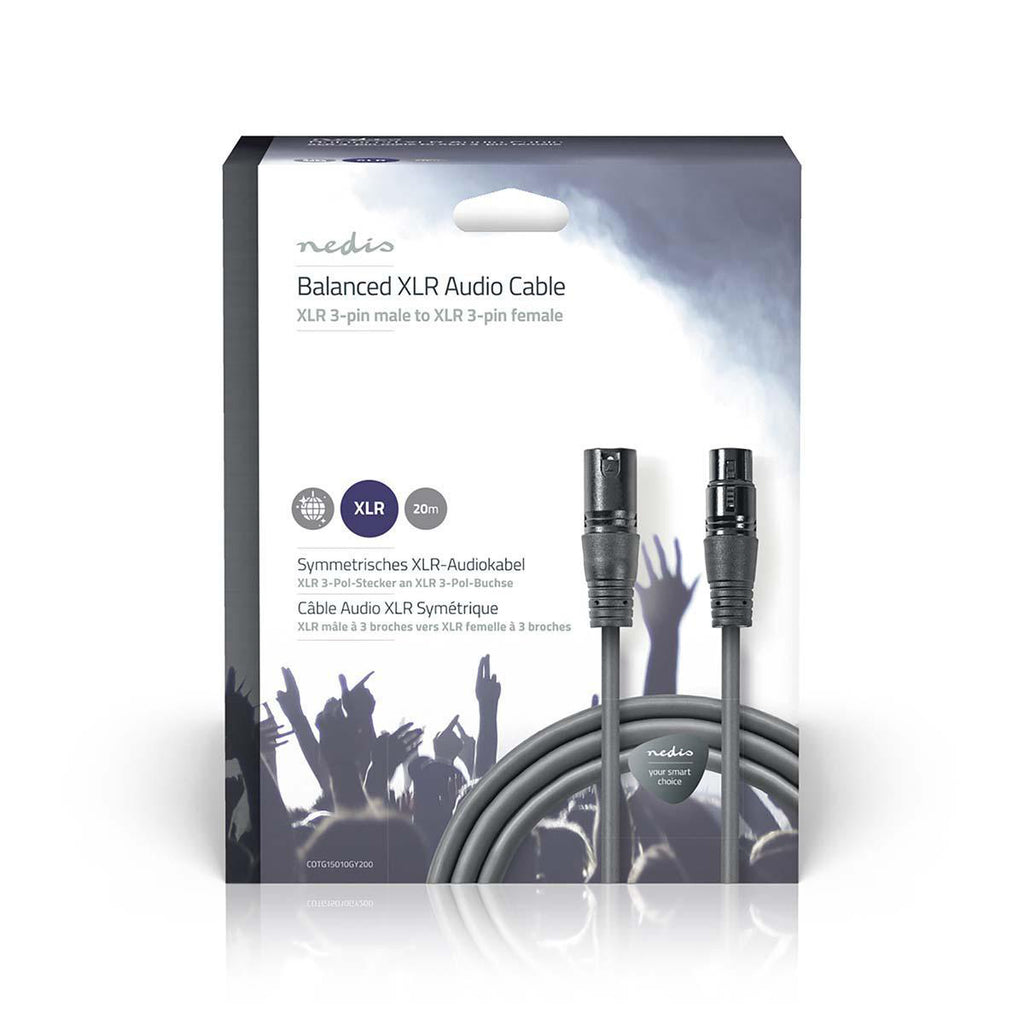 Egyensúlyozott XLR audiokábel | XLR 3 Tűs Dugasz - XLR 3 Tűs Aljzat | 20 m | Szürke