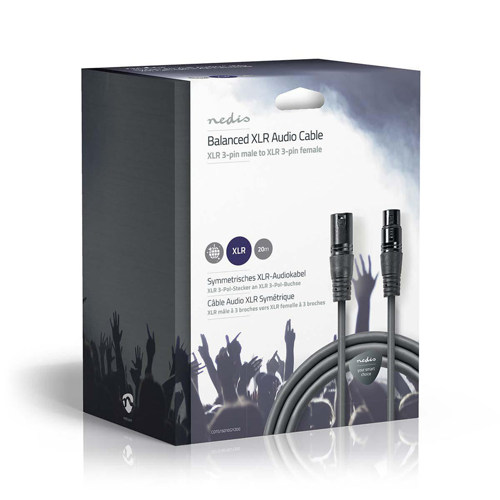 Egyensúlyozott XLR audiokábel | XLR 3 Tűs Dugasz - XLR 3 Tűs Aljzat | 20 m | Szürke