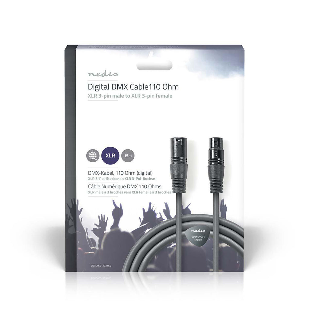 DMX adapter kábel | XLR 3-Tűs Dugasz | XLR 3-Tűs Aljzat | Nikkelezett | 15.0 m | Kerek | PVC | Sötét Szürke | Ajándék Dobozban