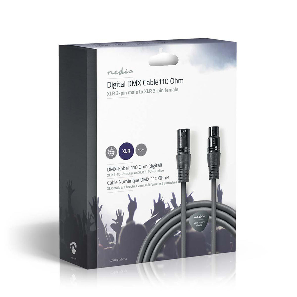 DMX adapter kábel | XLR 3-Tűs Dugasz | XLR 3-Tűs Aljzat | Nikkelezett | 15.0 m | Kerek | PVC | Sötét Szürke | Ajándék Dobozban