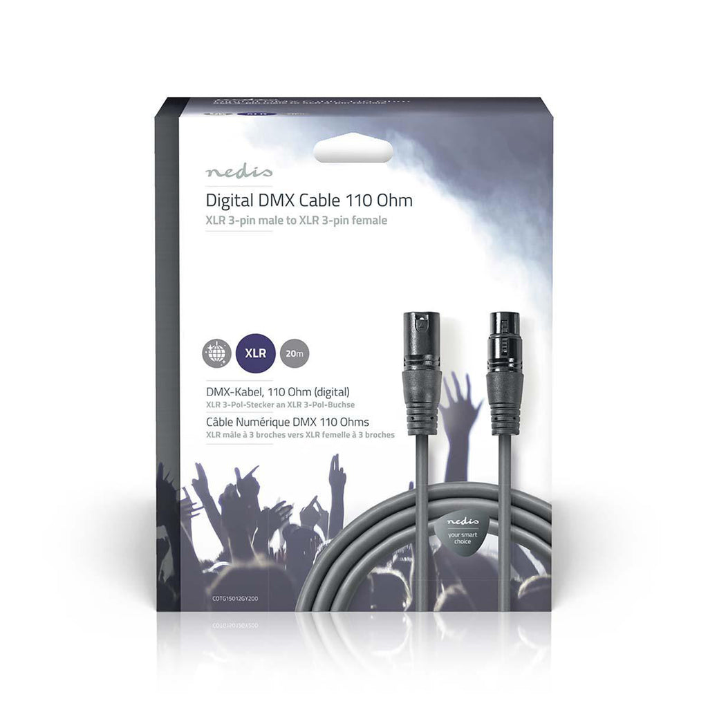 DMX adapter kábel | XLR 3-Tűs Dugasz | XLR 3-Tűs Aljzat | Nikkelezett | 20.0 m | Kerek | PVC | Sötét Szürke | Ajándék Dobozban