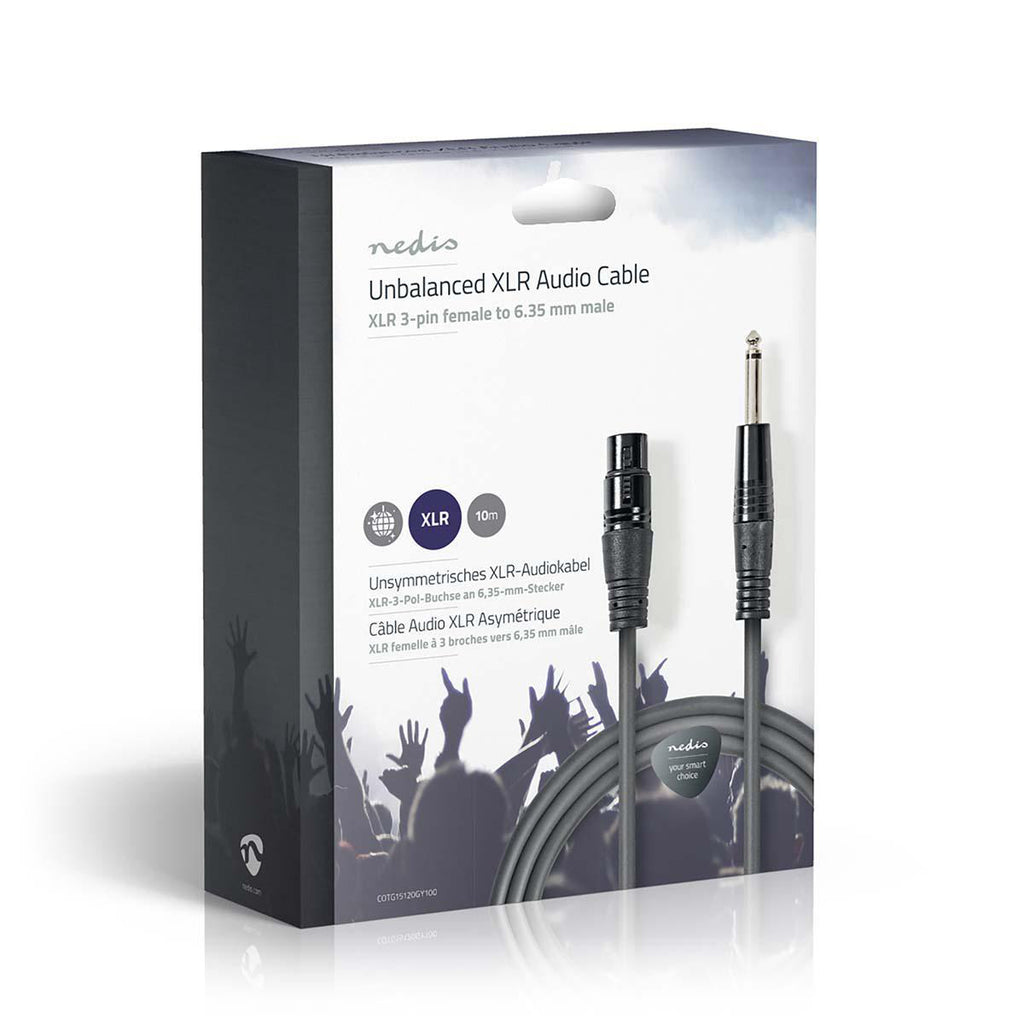 Kiegyensúlyozatlan audio kábel | XLR 3-Tűs Aljzat | 6.35 mm Dugasz | Nikkelezett | 10.0 m | Kerek | PVC | Sötét Szürke | Ajándék Dobozban