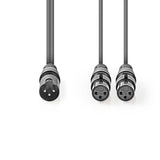 Egyensúlyozott XLR audiokábel | XLR 3 Tűs Dugasz - 2 db XLR 3 Tűs Aljzat | 1.5 mm | Szürke