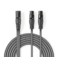 Egyensúlyozott XLR audiokábel | XLR 3 Tűs Dugasz - 2 db XLR 3 Tűs Aljzat | 1.5 mm | Szürke