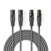 Egyensúlyozott XLR audiokábel | 2 db XLR 3 Tűs Dugasz - 2db XLR 3 Tűs Aljzat | 0,5 m | Szürke