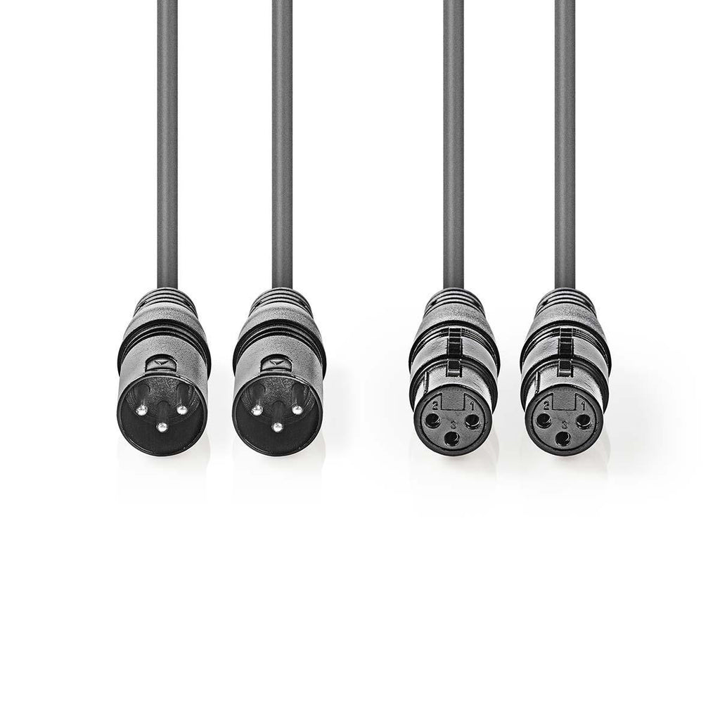 Egyensúlyozott XLR audiokábel | 2 db XLR 3 Tűs Dugasz - 2db XLR 3 Tűs Aljzat | 1.5 mm | Szürke