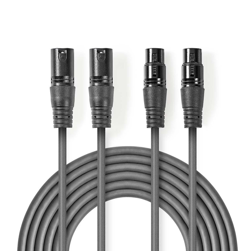 Egyensúlyozott XLR audiokábel | 2 db XLR 3 Tűs Dugasz - 2db XLR 3 Tűs Aljzat | 1.5 mm | Szürke