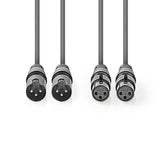 Egyensúlyozott XLR audiokábel | 2 db XLR 3 Tűs Dugasz - 2db XLR 3 Tűs Aljzat | 3,0 m | Szürke