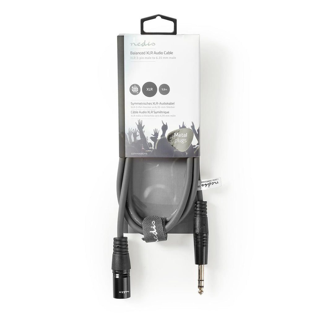 Egyensúlyozott XLR audiokábel | XLR 3 Tűs Dugasz - 6,35 mm-es Dugasz | 1.5 mm | Szürke