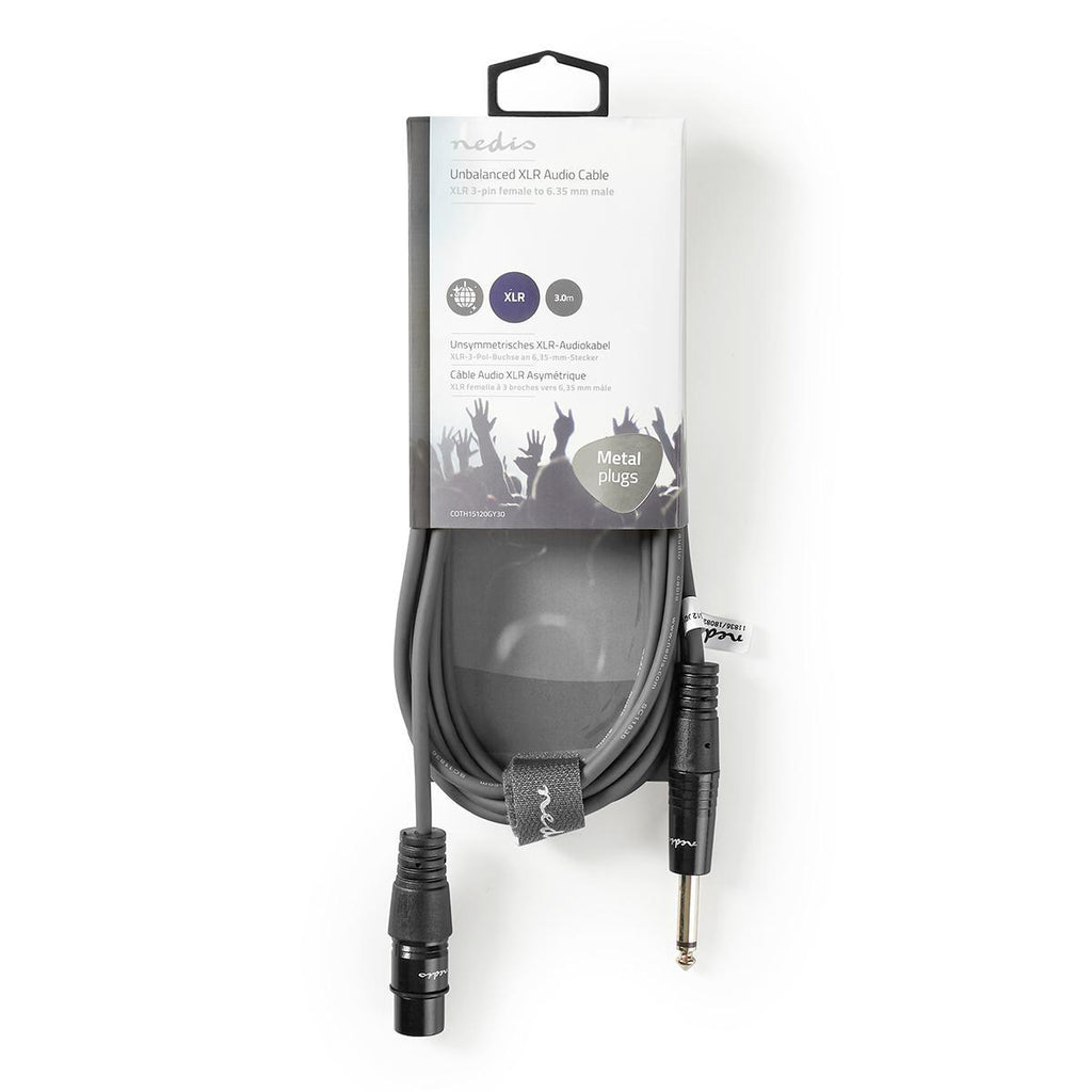 Kiegyensúlyozatlan audio kábel | XLR 3-Tűs Aljzat | 6.35 mm Dugasz | Nikkelezett | 3.00 m | Kerek | PVC | Sötét Szürke | Kartondoboz