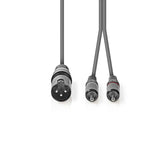 XLR audiokábel | XLR 3 Tűs Dugasz - 2 db RCA-dugasz | 1.5 mm | Szürke
