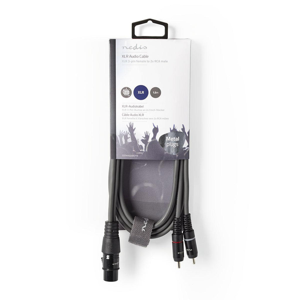 Szimmetrikus Audió Kábel | XLR 3-Pin Aljzat | 2x RCA Dugasz | Nikkelezett | 1.50 m | Kerek | PVC | Sötétszürke | Kartondoboz