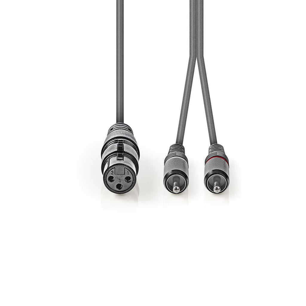 Szimmetrikus Audió Kábel | XLR 3-Tűs Aljzat | 2x RCA Dugasz | Nikkelezett | 3.00 m | Kerek | PVC | Sötét Szürke | Kartondoboz
