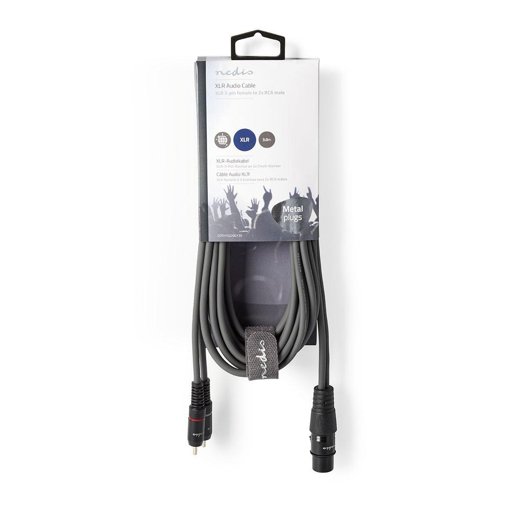 Szimmetrikus Audió Kábel | XLR 3-Tűs Aljzat | 2x RCA Dugasz | Nikkelezett | 3.00 m | Kerek | PVC | Sötét Szürke | Kartondoboz