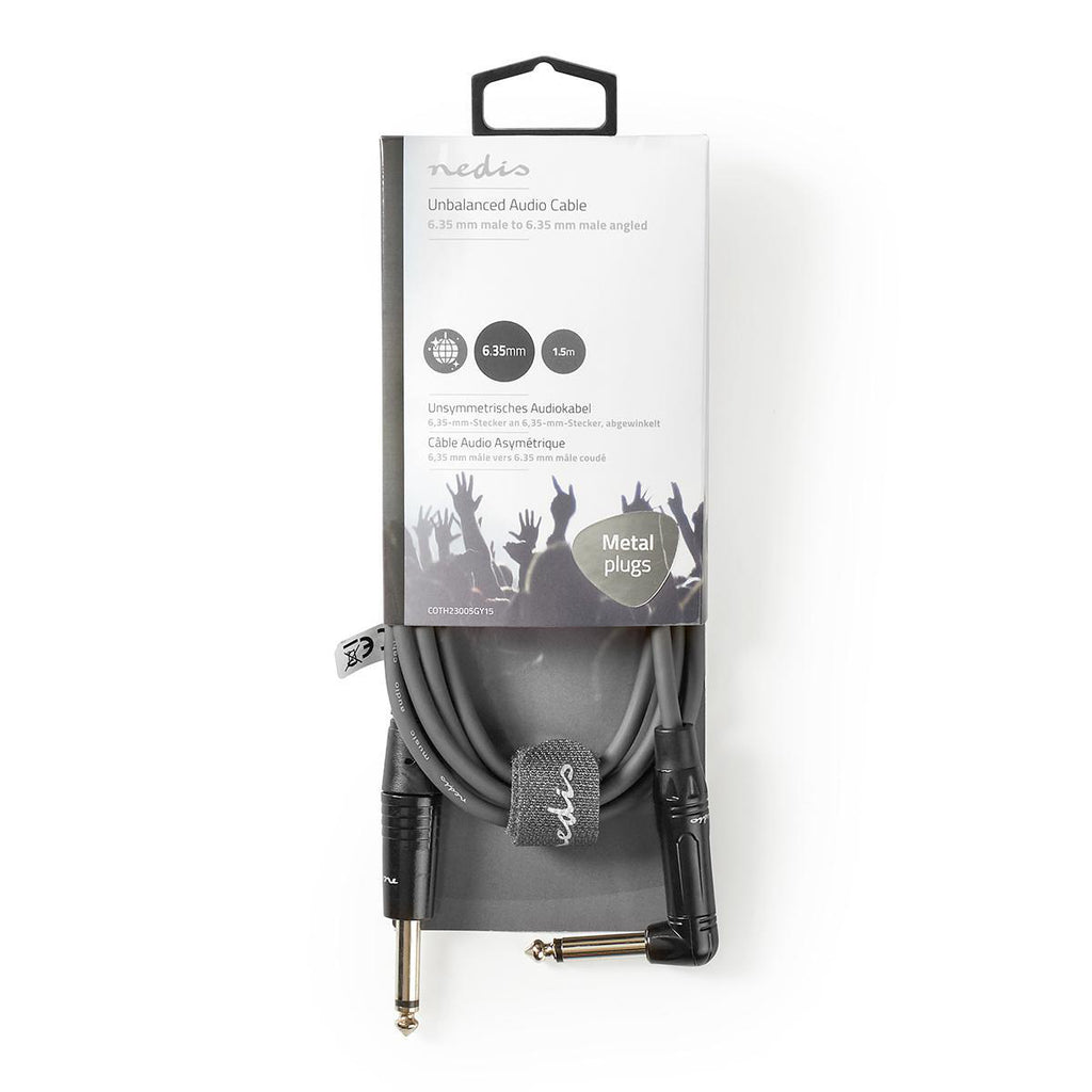 Egyensúlyozatlan audiokábel | 6,35 mm-es Dugasz - 6,35 mm-es Ferde Dugasz | 1.5 mm | Szürke