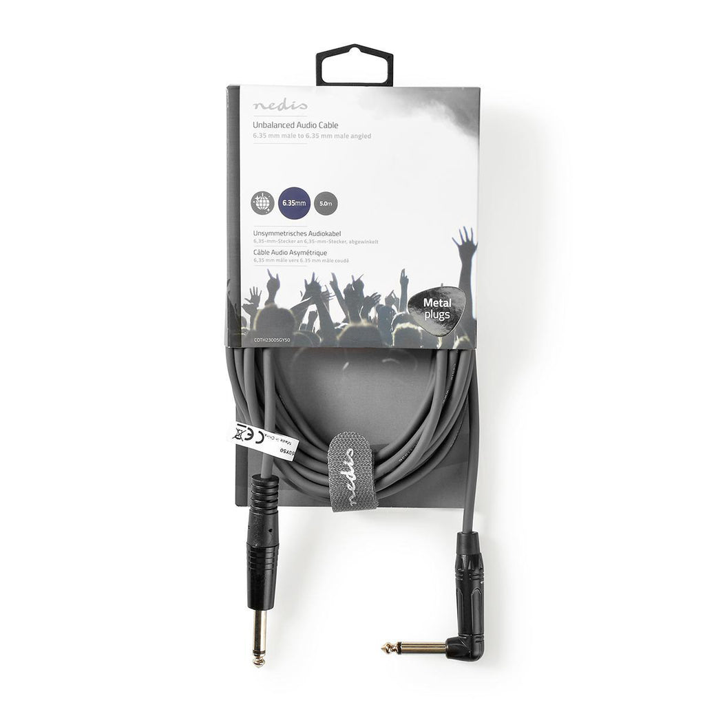 Egyensúlyozatlan audiokábel | 6,35 mm-es Dugasz - 6,35 mm-es Ferde Dugasz | 5,0 m | Szürke