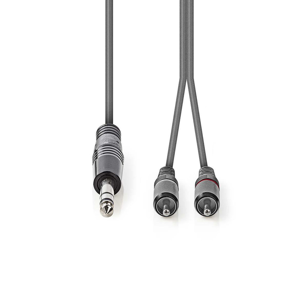 Sztereó audiokábel | 6.35 mm Dugasz | 2x RCA Dugasz | Nikkelezett | 1.50 m | Kerek | Sötét Szürke | Kartondoboz
