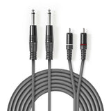 Sztereó audiokábel | 2x 6.35 mm Dugasz | 2x RCA Dugasz | Nikkelezett | 1.50 m | Kerek | Sötétszürke | Kartondoboz
