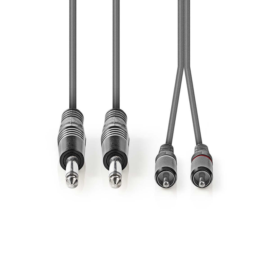 Sztereó audiokábel | 2x 6.35 mm Dugasz | 2x RCA Dugasz | Nikkelezett | 5.00 m | Kerek | Sötétszürke | Kartondoboz