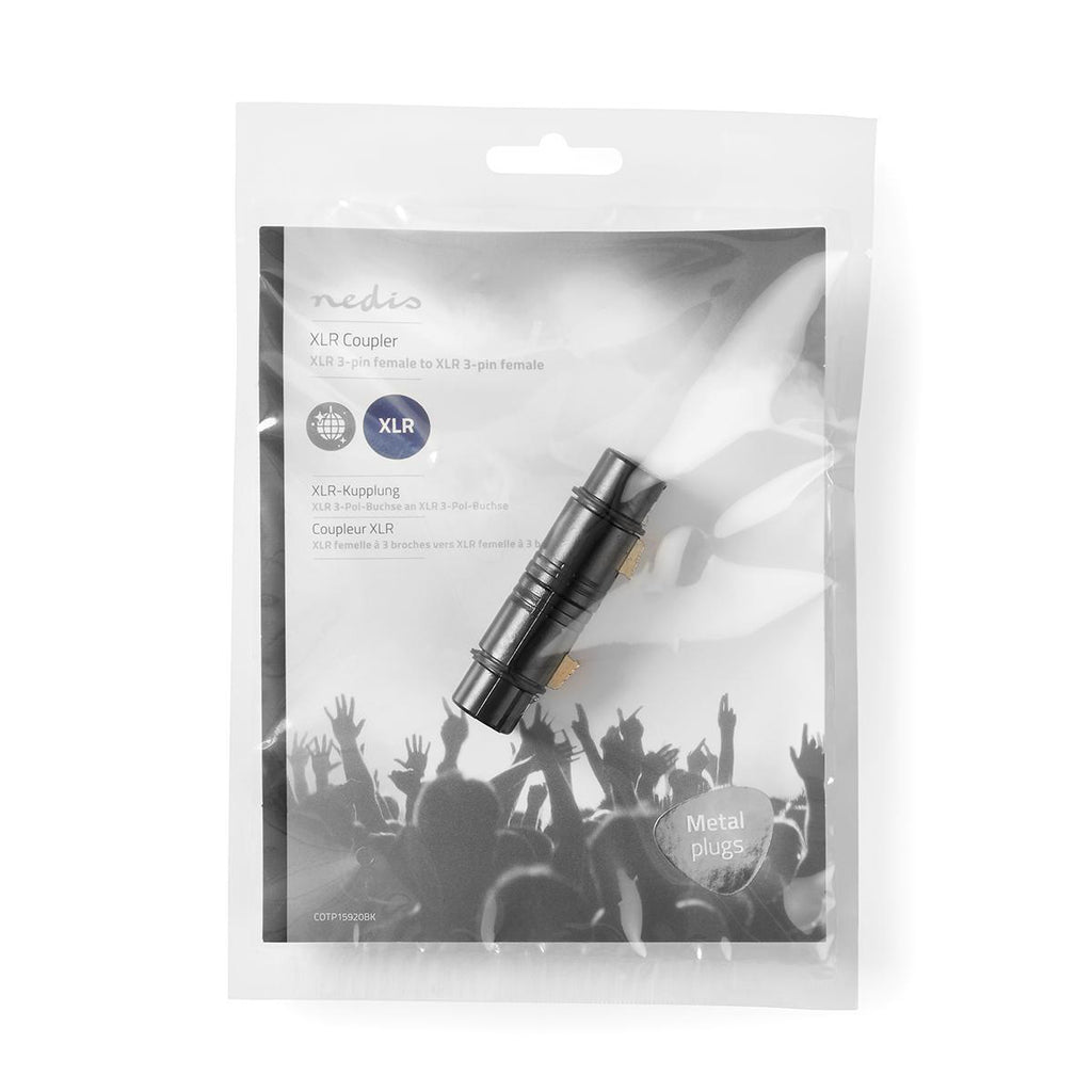 XLR adapter | XLR 3-Pin Aljzat | XLR 3-Pin Aljzat | Nikkelezett | Egyenes | Fém | Fekete | 1 db | Műanyag Zacskó