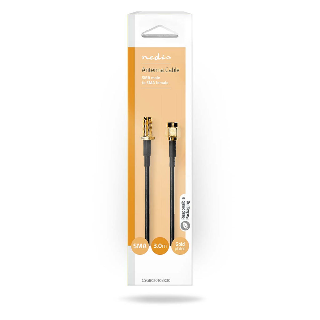 Antenna Kábel | SMA Dugasz | SMA Aljzat | Aranyozott | 50 Ohm | Egyes Árnyékolás | 3.00 m | Kerek | PVC | Fekete | Doboz-2