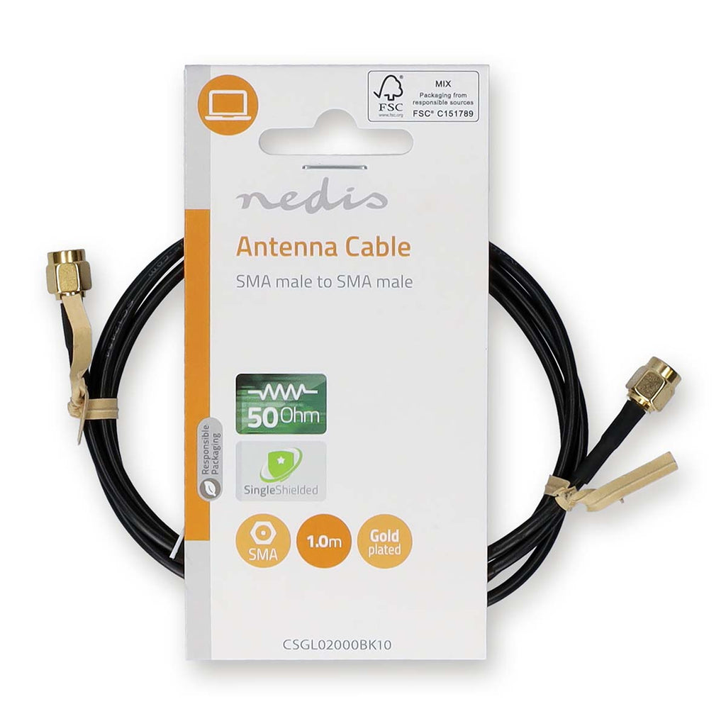 Antenna Kábel | SMA Dugasz | SMA Dugasz | Aranyozott | 50 Ohm | Egyes Árnyékolás | 1.00 m | Kerek | PVC | Fekete | Label-2