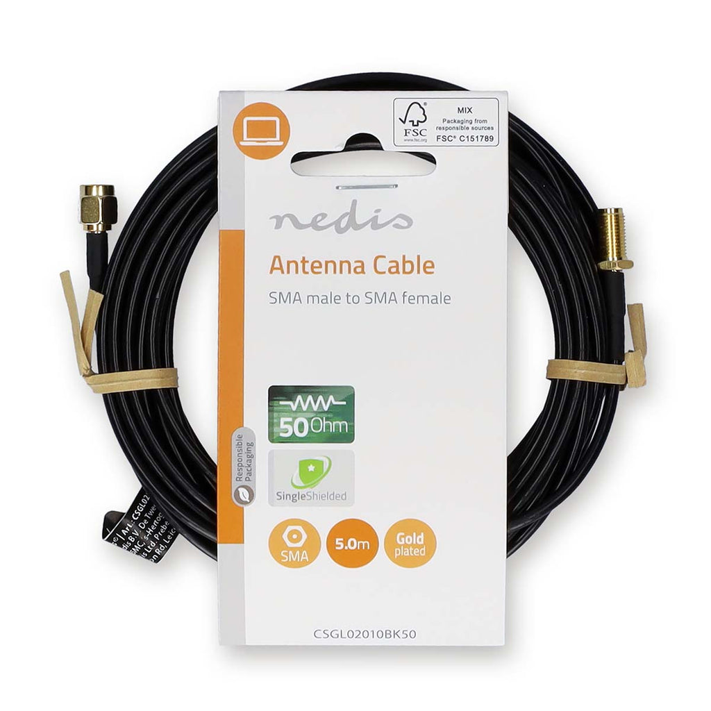 Antenna Kábel | SMA Dugasz | SMA Aljzat | Aranyozott | 50 Ohm | Egyes Árnyékolás | 5.00 m | Kerek | PVC | Fekete | Label-2