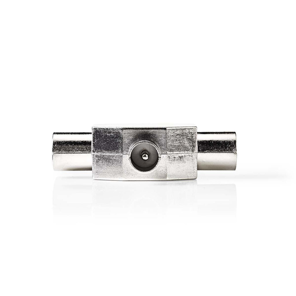 Műholdas és antenna adapter | IEC (Koax) Dugasz | 2x Coax Aljzat | Nikkelezett | 75 Ohm | T elosztó | Fém | Ezüst | 1 db | Műanyag Zacskó