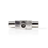 Műholdas és antenna adapter | IEC (Koax) Dugasz | 2x Coax Aljzat | Nikkelezett | 75 Ohm | T elosztó | Fém | Ezüst | 1 db | Műanyag Zacskó