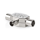 Műholdas és antenna adapter | IEC (Koax) Dugasz | 2x Coax Aljzat | Nikkelezett | 75 Ohm | T elosztó | Fém | Ezüst | 1 db | Műanyag Zacskó