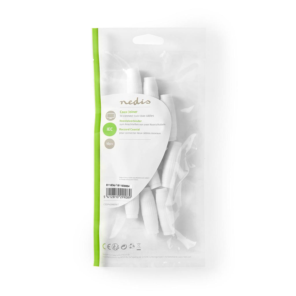 Kábelcsatlakoztató | Koaxiális Kábelekhez | 10 Darab | Fehér