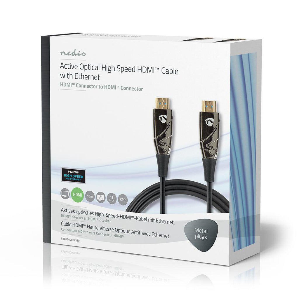 Aktív Optikai High Speed HDMI Cable with Ethernet | HDMI™ Csatlakozó | HDMI™ Csatlakozó | 4K@60Hz | 18 Gbps | 15.0 m | Kerek | PVC | Fekete | Ajándék Dobozban-4