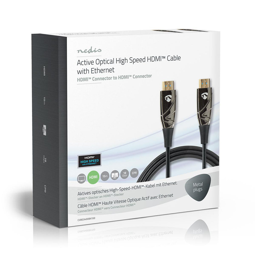 Aktív Optikai High Speed HDMI Cable with Ethernet | HDMI™ Csatlakozó | HDMI™ Csatlakozó | 4K@60Hz | 18 Gbps | 15.0 m | Kerek | PVC | Fekete | Ajándék Dobozban-5