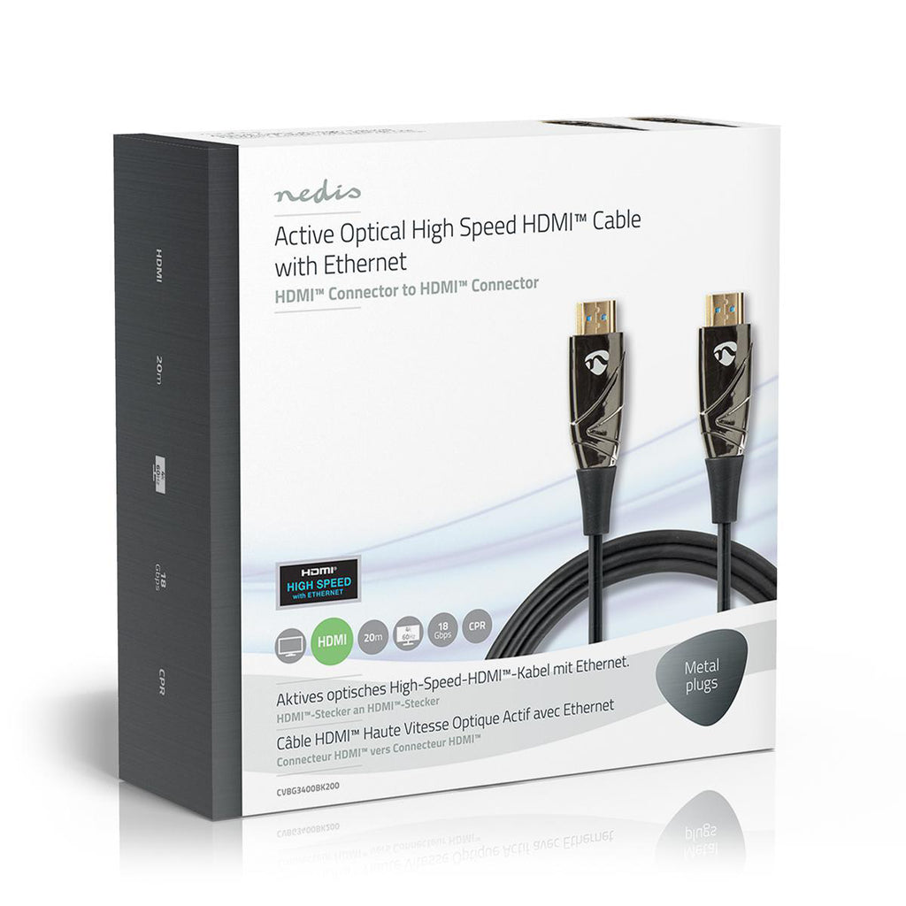 Aktív Optikai High Speed HDMI Cable with Ethernet | HDMI™ Csatlakozó | HDMI™ Csatlakozó | 4K@60Hz | 18 Gbps | 20.0 m | Kerek | PVC | Fekete | Ajándék Dobozban-5