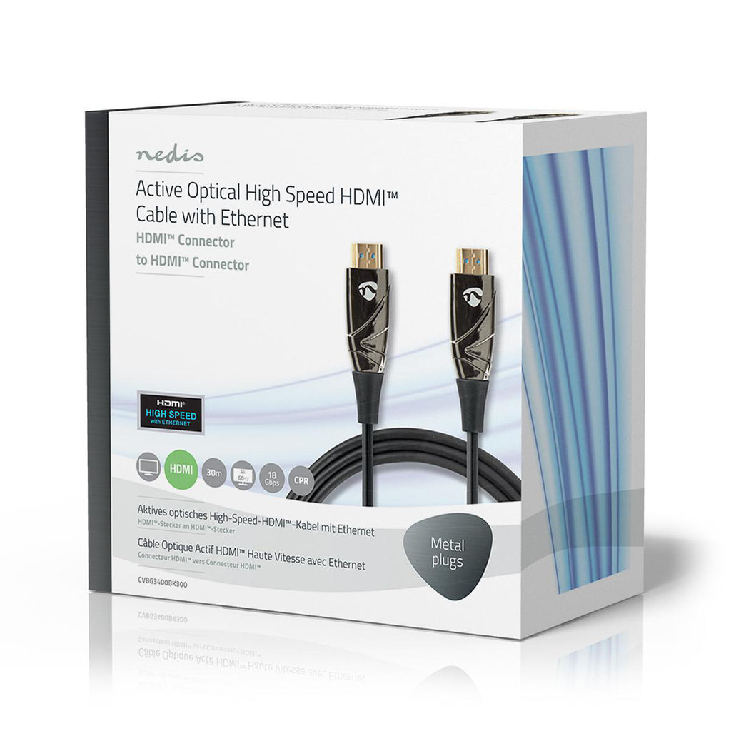 Aktív Optikai High Speed HDMI Cable with Ethernet | HDMI™ Csatlakozó | HDMI™ Csatlakozó | 4K@60Hz | 18 Gbps | 30.0 m | Kerek | PVC | Fekete | Ajándék Dobozban