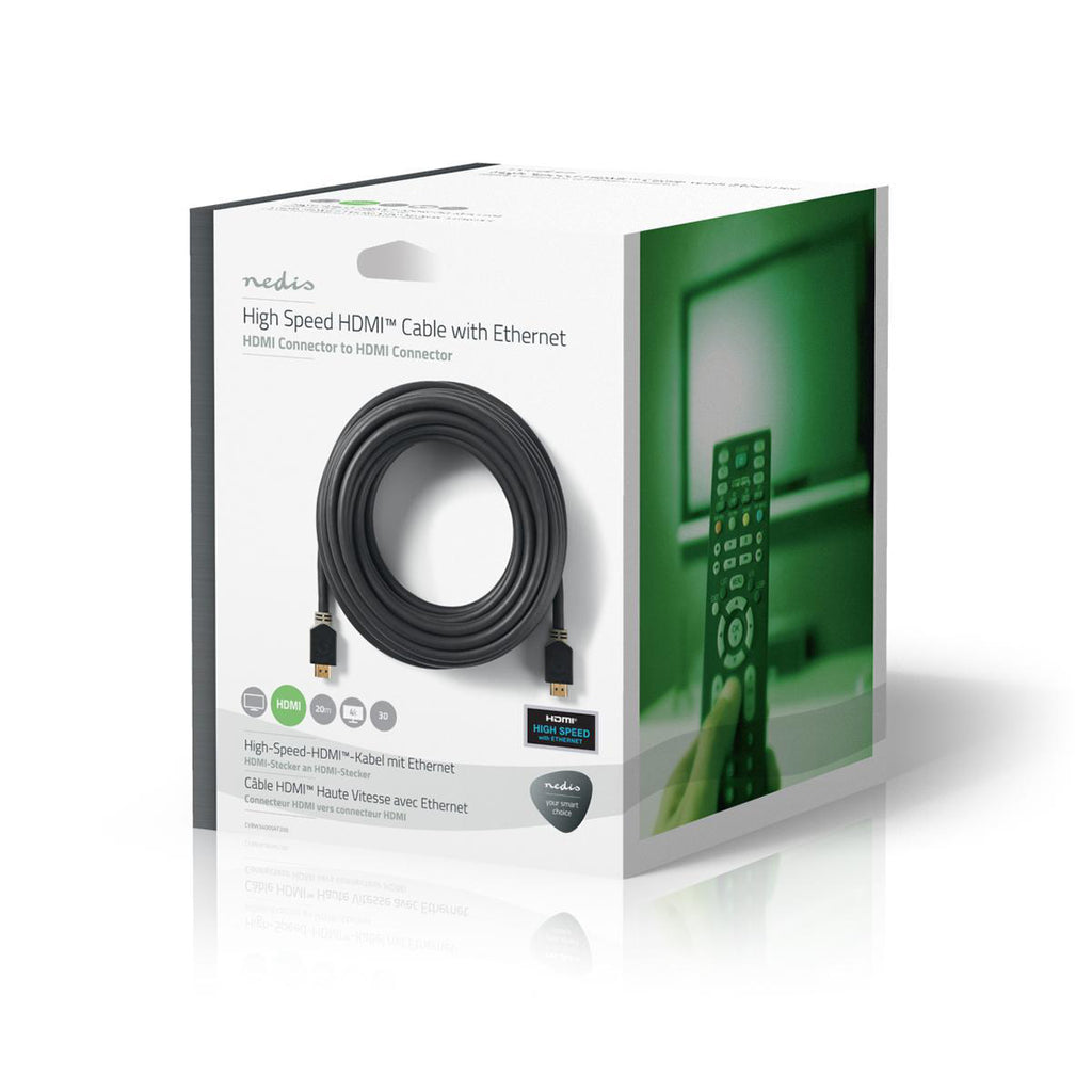 Nagy Sebességű HDMI ™ kábel Ethernet | HDMI™ Csatlakozó | HDMI™ Csatlakozó | 4K@30Hz | ARC | 10.2 Gbps | 20.0 m | Kerek | PVC | Antracit | Ablakos Doboz