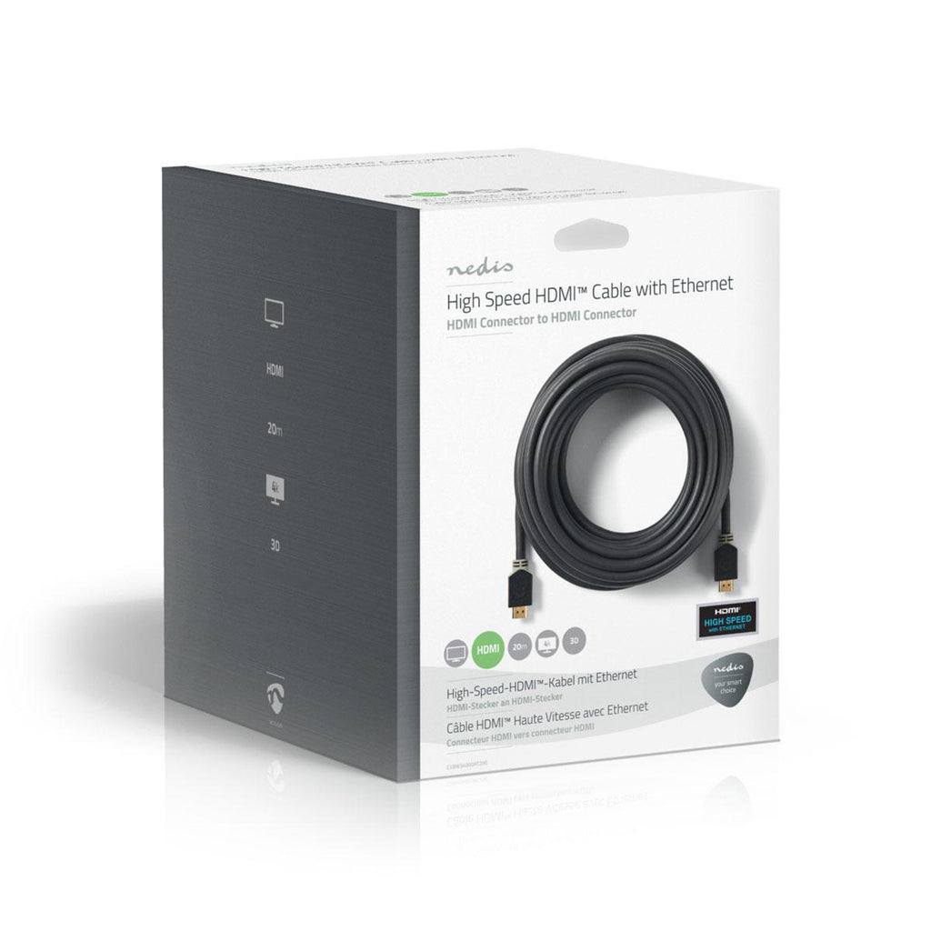 Nagy Sebességű HDMI ™ kábel Ethernet | HDMI™ Csatlakozó | HDMI™ Csatlakozó | 4K@30Hz | ARC | 10.2 Gbps | 20.0 m | Kerek | PVC | Antracit | Ablakos Doboz