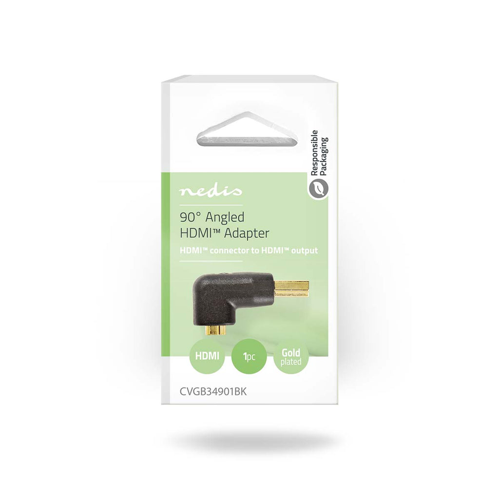 HDMI™ adapter | HDMI™ Csatlakozó | HDMI™ Aljzat | Aranyozott | Könyök 90 ° | ABS | Fekete | 1 db | Doboz