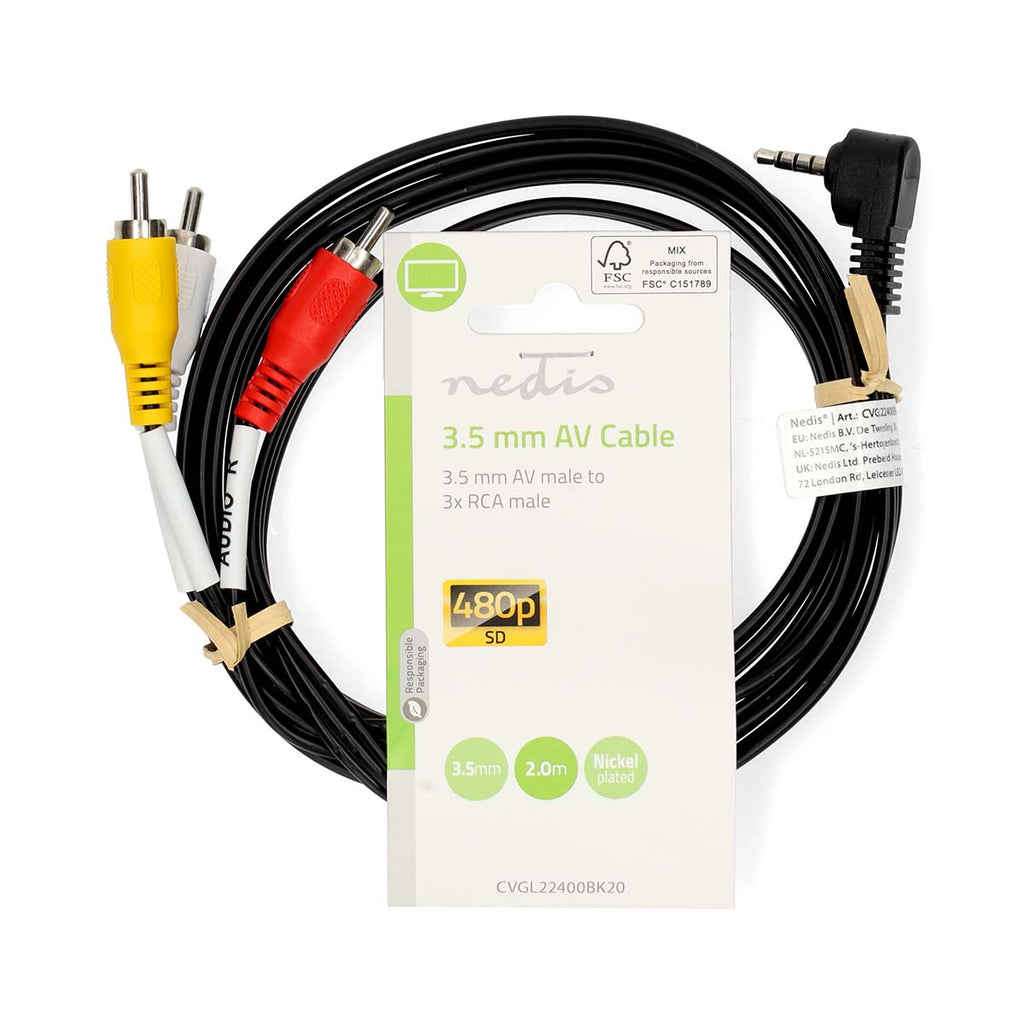 Audio Video kábel | 3.5 mm Dugasz | 3x RCA Dugasz | Nikkelezett | 2.00 m | Kerek | PVC | Fekete-2