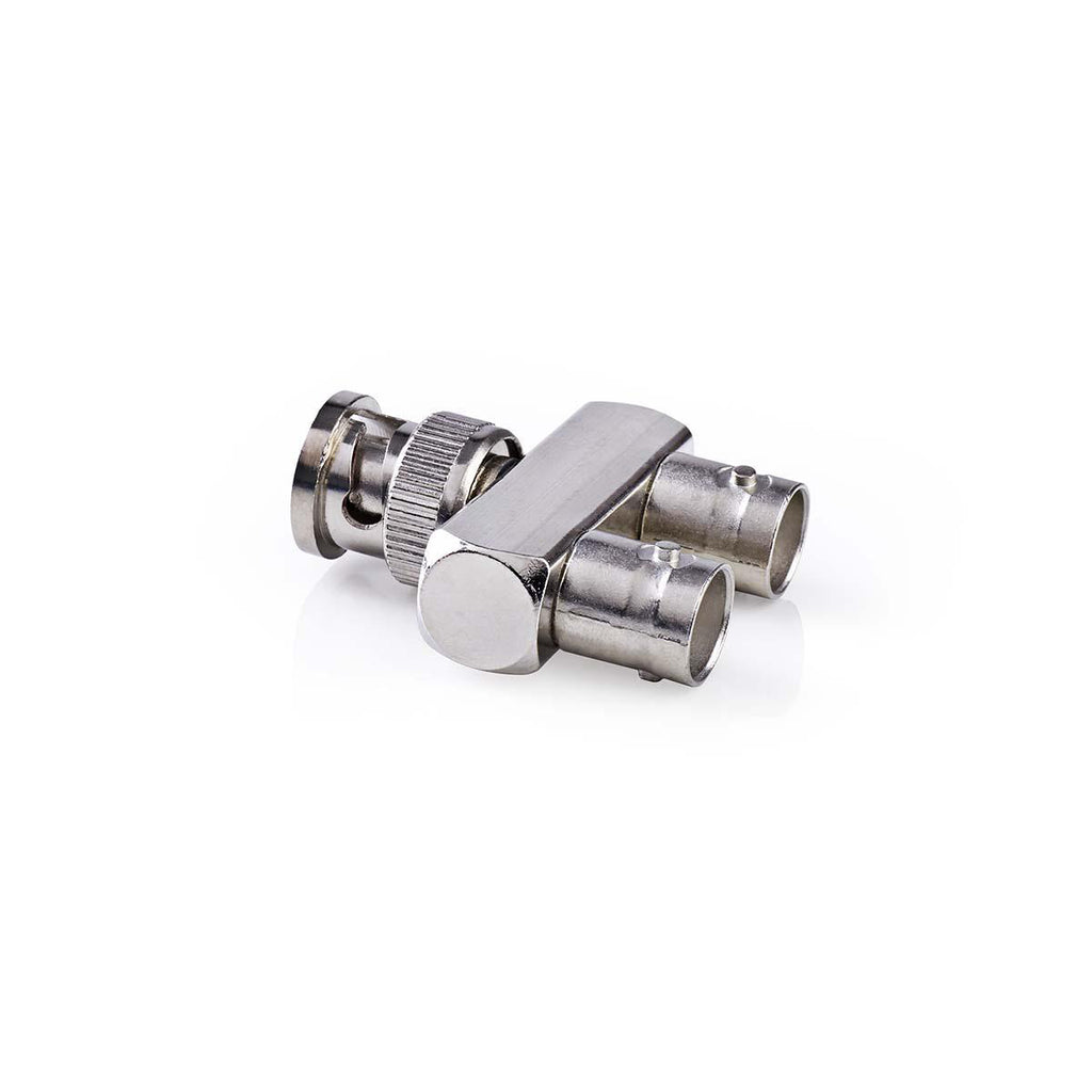 BNC adapter | BNC Dugasz | 2 db BNC-aljzat | Nikkelezett | 50 Ohm | Splitter | Fém | Ezüst | 10 db | Műanyag Zacskó