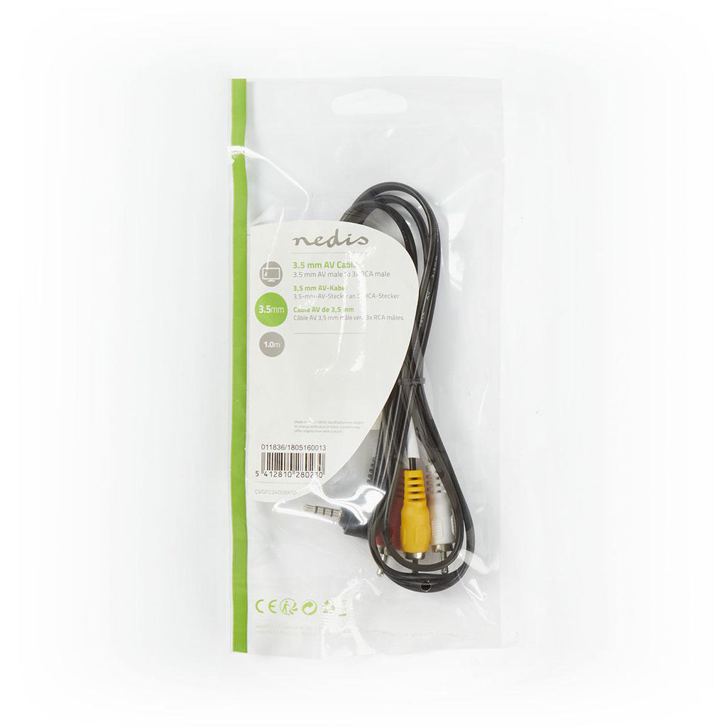 3,5 m-es AV Kábel | 3,5 mm-es AV-dugasz - 3 db RCA Dugasz | 1,0 m | Fekete