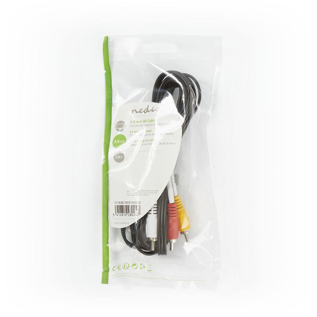 3,5 m-es AV Kábel | 3,5 mm-es AV-dugasz - 3 db RCA Dugasz | 2,0 m | Fekete