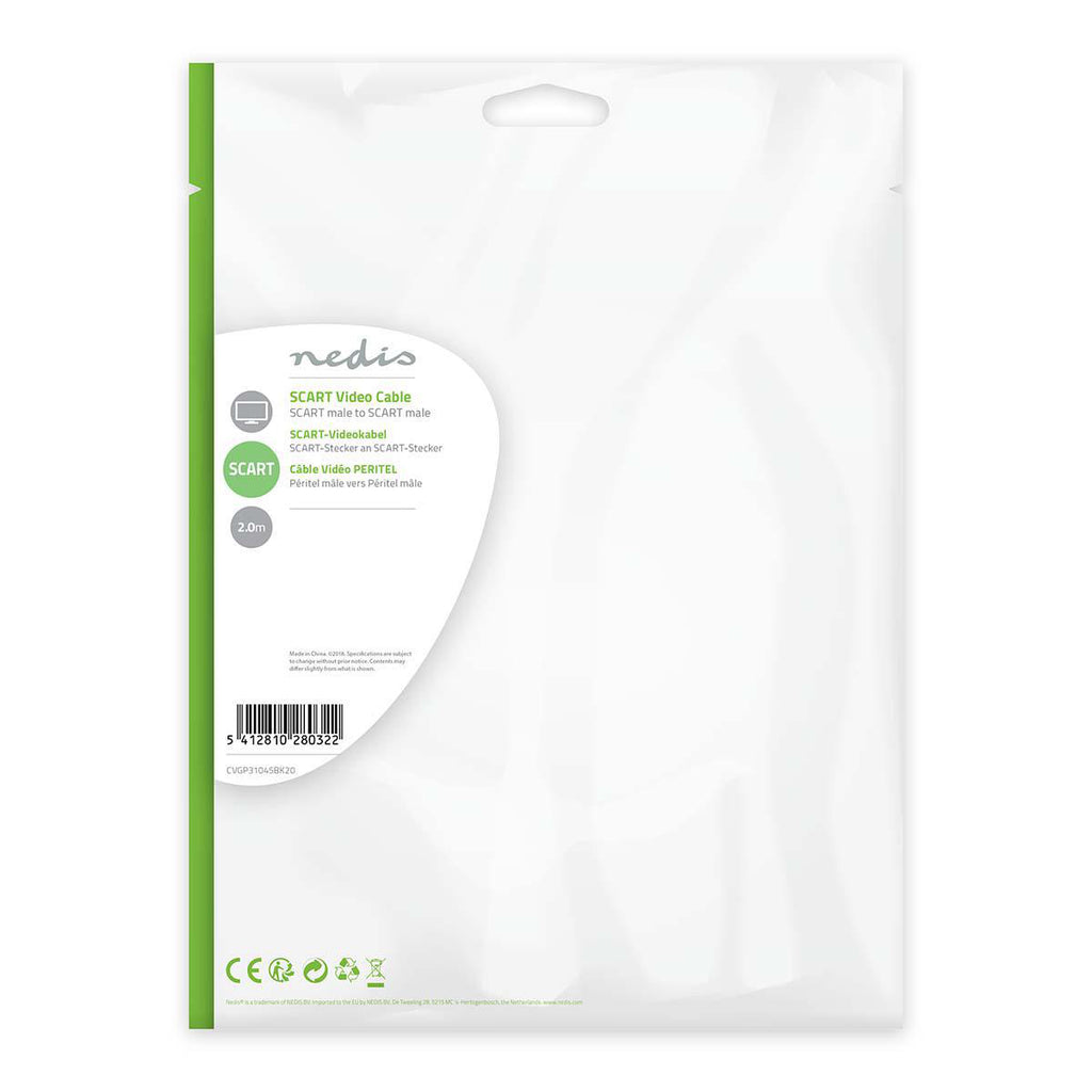 SCART-laposkábel | SCART Dugasz - SCART-dugasz, 90°-ban Hajlított | 2,0 m | Fekete