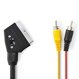 Kapcsolható SCART-kábel | SCART Dugasz - 2 db RCA Dugasz | 2,0 m | Fekete