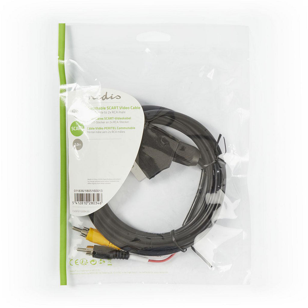 Kapcsolható SCART-kábel | SCART Dugasz - 2 db RCA Dugasz | 2,0 m | Fekete
