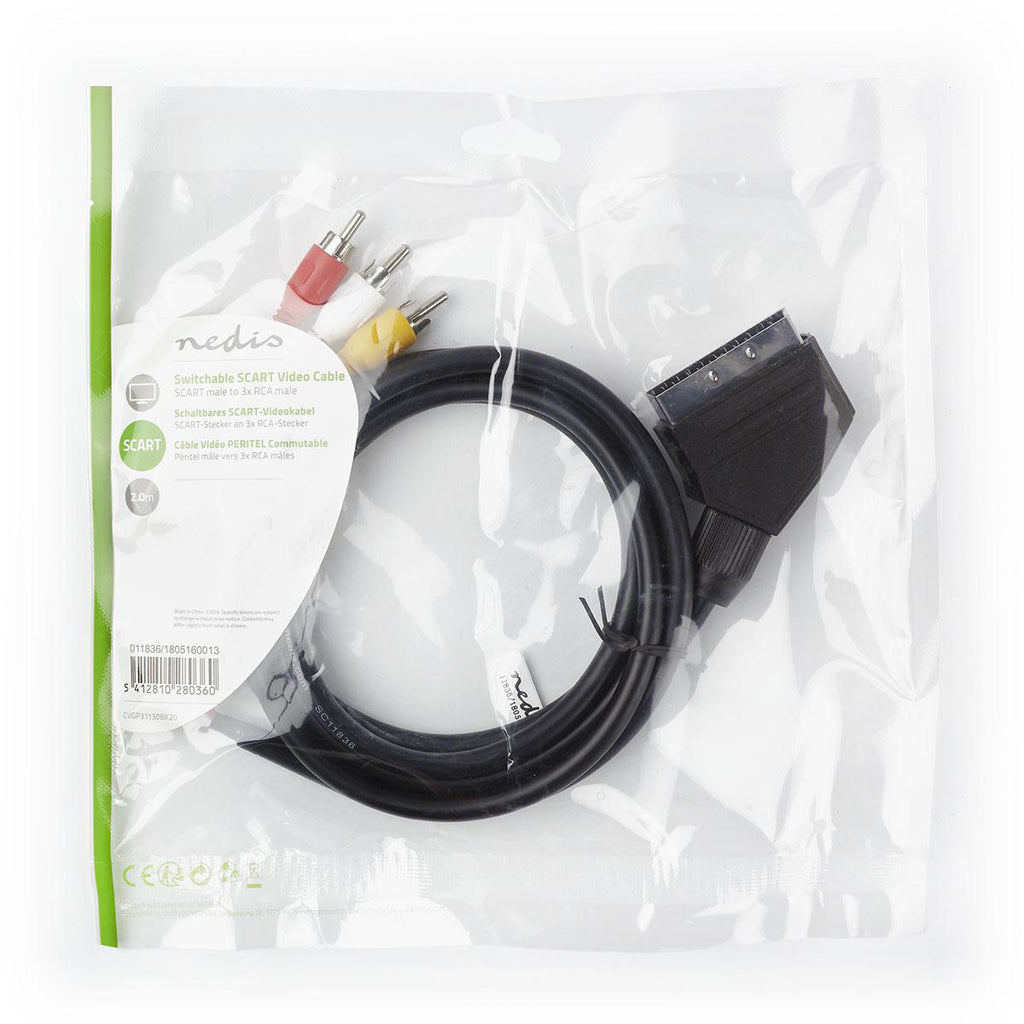 Kapcsolható SCART-kábel | SCART Dugasz - 3 db RCA Dugasz | 2,0 m | Fekete