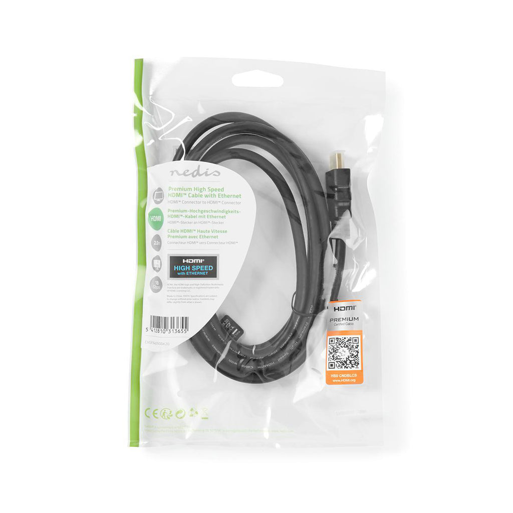 Nagysebességű HDMI ™ kábel Ethernet | HDMI™ Csatlakozó | HDMI™ Csatlakozó | 4K@60Hz | 18 Gbps | 2.00 m | Kerek | PVC | Fekete | Műanyag Zacskó