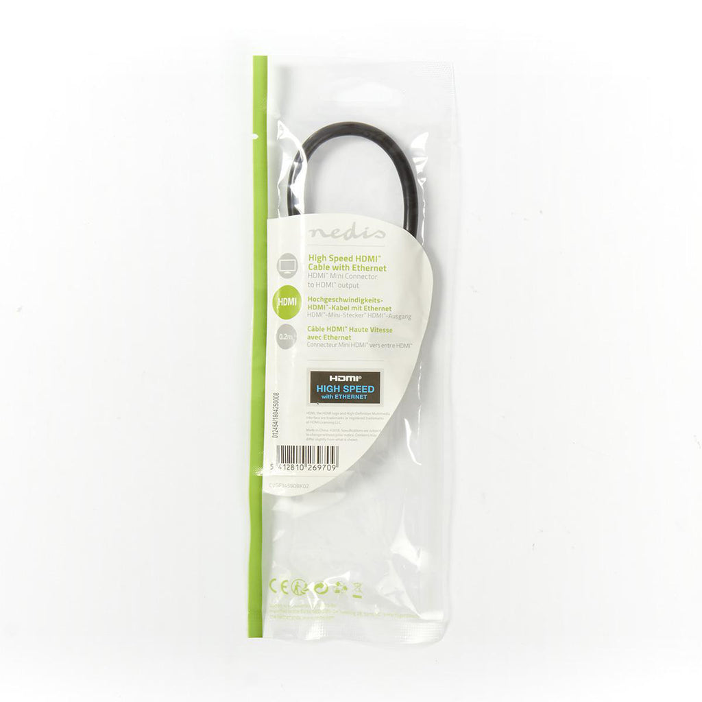 Nagy Sebességű HDMI ™ kábel Ethernet | HDMI™ Csatlakozó | HDMI™ Mini Csatlakozó | 4K@30Hz | 10.2 Gbps | 0.20 m | Kerek | PVC | Fekete | Műanyag Zacskó