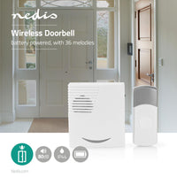 Vezeték nélküli csengő készlet | Elemes Áramellátás | 3 V DC | 2x AA | 1x CR2032 | Elemmel | Hangerő: 80 dB | Jeltartomány: 100 m | IP44 | 36 Dallam | 1 Vevő | Fehér/Szürke